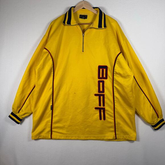 Vintage 90s Y2K Boff USA Quarter Zip Sweater Yellow Men's XXL Motorcycle Hi-Vis - Picture 1 of 15